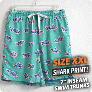 Chubbies 7" Teal  The Shark Sides Classic Drawstring Swim Shorts Mens Size 2XL